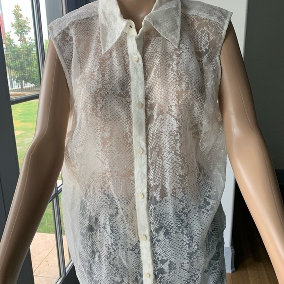 Tracy Reese Snake Burnout Sleeveless Collared Top - Picture 4 of 12